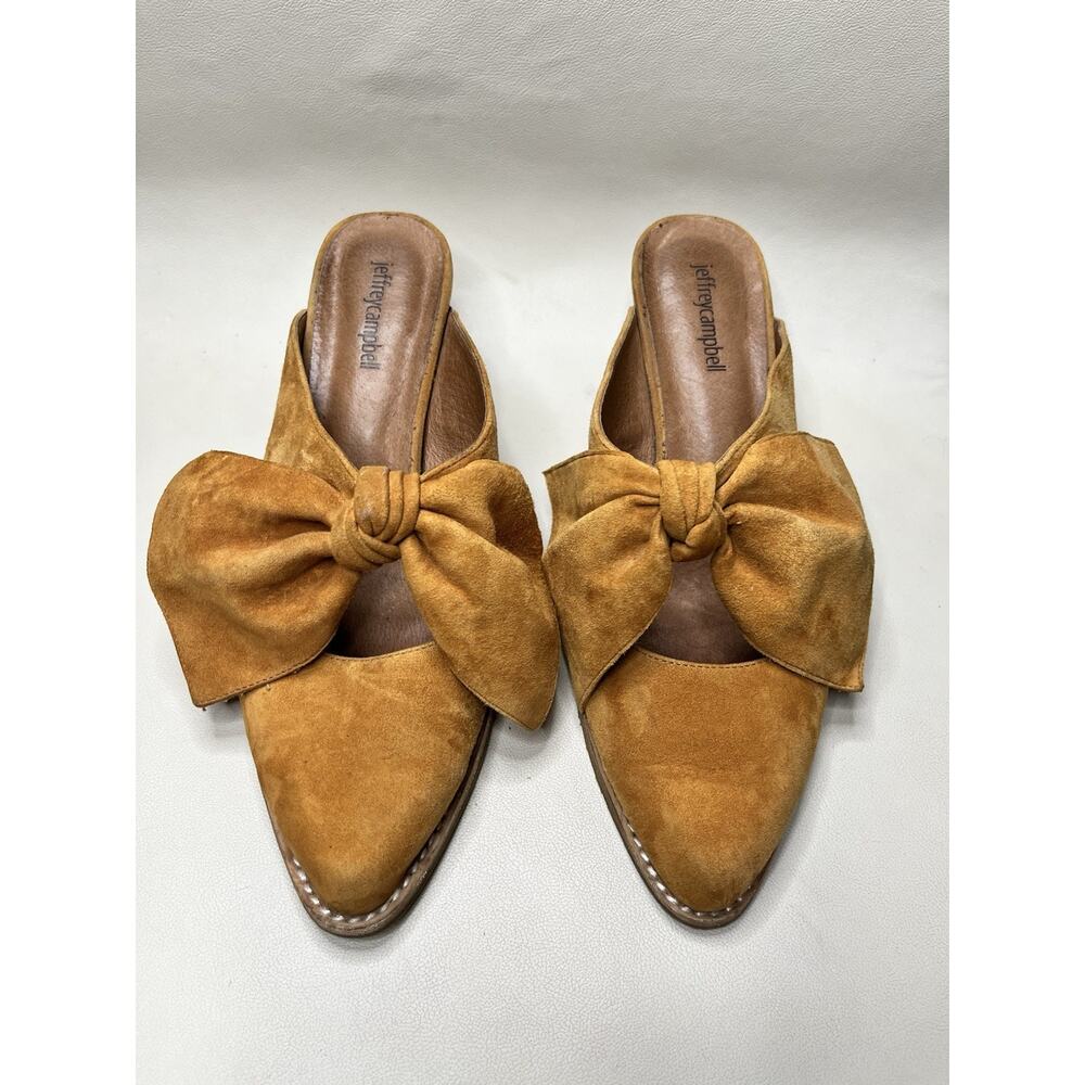 Jeffrey Campbell Cyrus Suede Bow Top Mules Size 9 Mustard Yellow - Picture 2 of 15